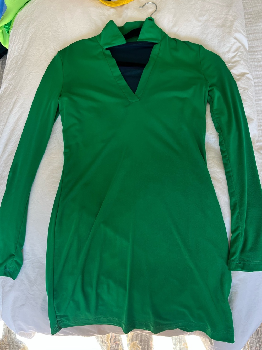 Staud Reversible Green Long Sleeve V-Neck Tunic Dress